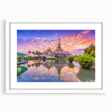 Abstract art print of a Vietnamese landscape in muted earth tones on a framed white canvas, suitable for dining room decor.