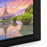 Extra large framed canvas featuring a textured, colorful Vietnamese landscape in vibrant hues, ideal for living room decor.