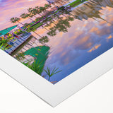 Art deco poster of a Vietnamese landscape in muted green and blue tones on rolled canvas, suitable for dining room decor.