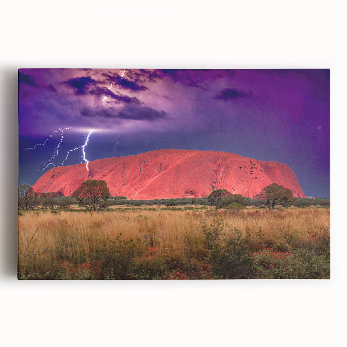 Black and white photo of Ayers Rock on stretched canvas, ideal for kitchen wall art.