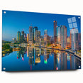 Acrylic print of a large abstract depiction of Brisbane, featuring vibrant blue and green tones.