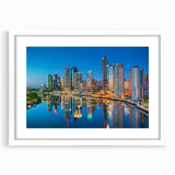 Extra large abstract art print of Brisbane scenery in muted earth tones on a framed canvas, ideal for living room decor.