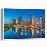 Framed canvas of a vintage Brisbane landscape in black and white tones, ideal for bedroom wall art.