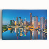 Black and white photograph of Brisbane skyline on large stretched canvas, suitable for kitchen wall art.