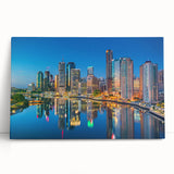 Black and white photo of Brisbane skyline on large stretched canvas, ideal for kitchen wall art or bedroom ambiance.