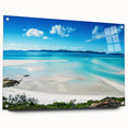 Acrylic print of the Great Barrier Reef in vibrant blue and green tones, suitable for bedroom or dining room decor.