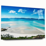 Acrylic print of the Great Barrier Reef in vibrant blues and greens, ideal for bedroom or dining room art.