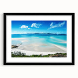 Extra large textured art print of the Great Barrier Reef in vibrant, colorful abstract style on a black framed canvas.