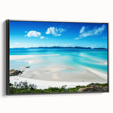 Black and white framed canvas of the Great Barrier Reef, ideal for bedroom wall decor.