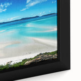 Extra large framed canvas of the Great Barrier Reef in textured black with colorful accents, ideal for living room decor.