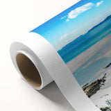 Art deco poster of the Great Barrier Reef in vibrant blues and greens, printed on rolled canvas, ideal for nursery wall art.