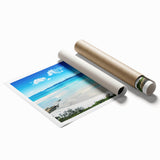 Extra large rolled print of the Great Barrier Reef in vibrant blue and green shades, ideal for classy bathroom wall art.