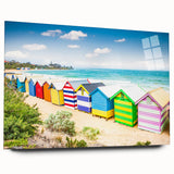 Large abstract depiction of Melbourne skyline in muted gray and blue tones on acrylic glass.