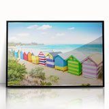 Large abstract wall art depicting Melbourne skyline in muted gray and blue tones, framed acrylic print.