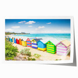 Rolled print of Melbourne skyline in muted blues and greens, ideal for art wall dining room.