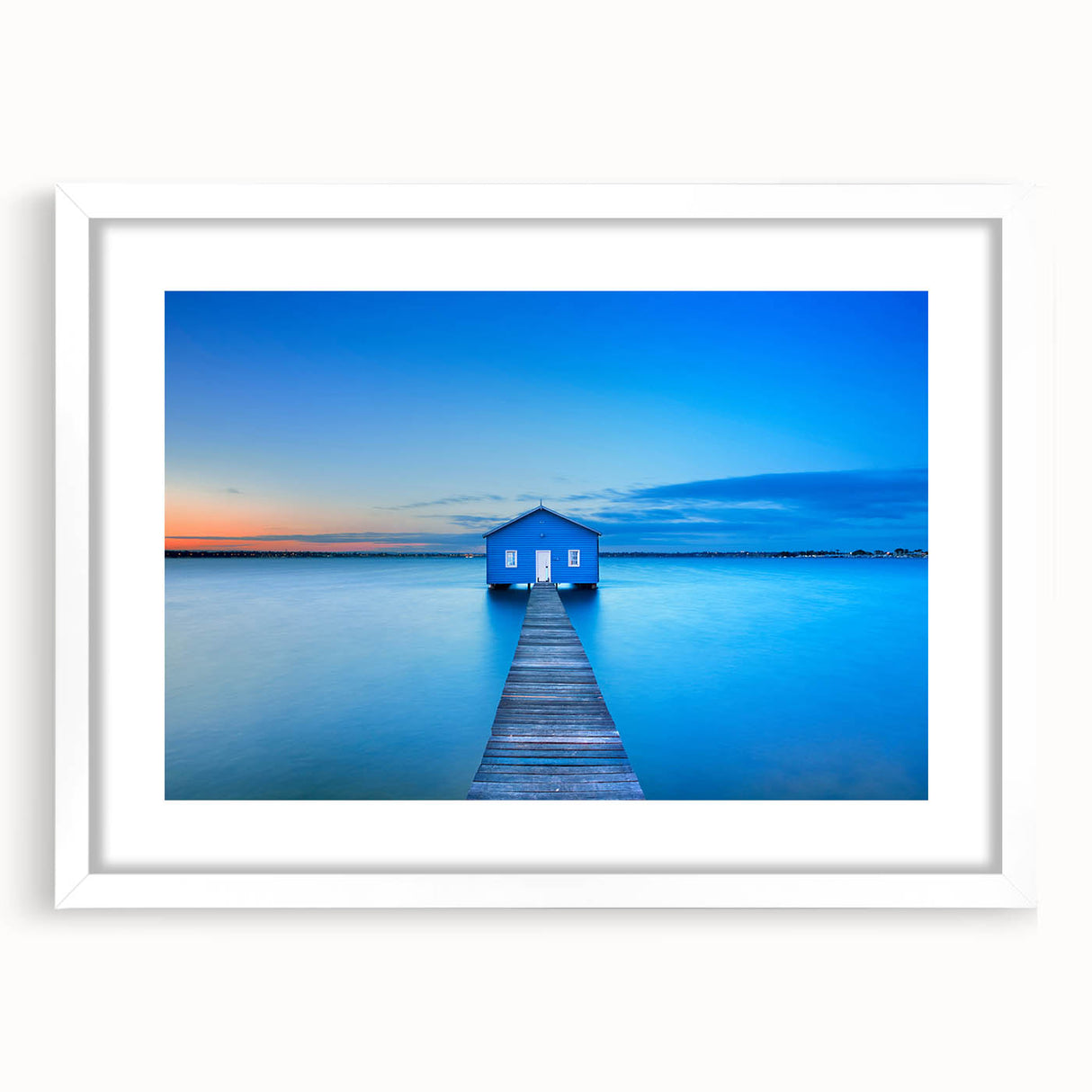 Extra large abstract art print depicting a textured scenery of Perth, Australia in muted earth tones, framed in white.