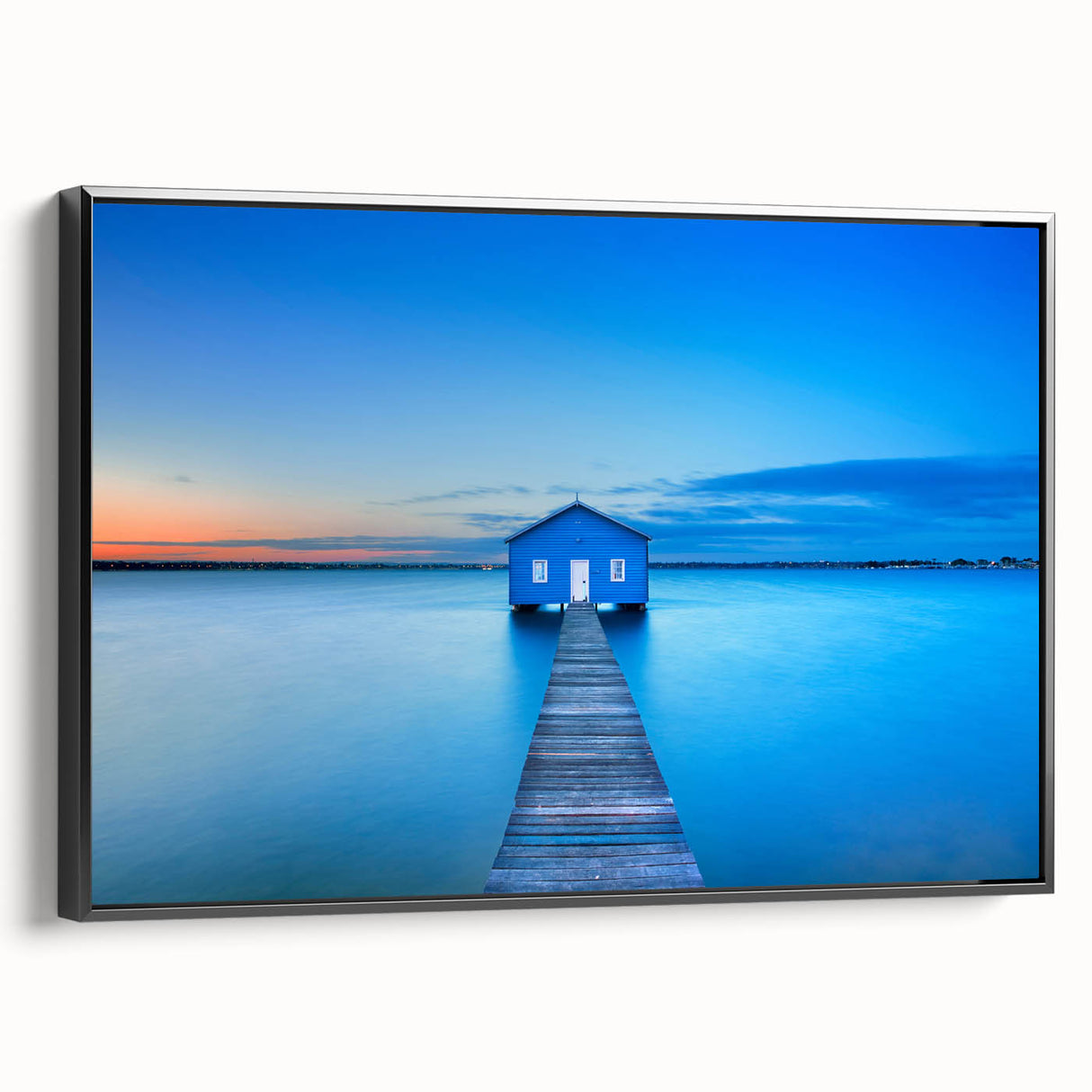 Black and white framed canvas of Perth landscape, ideal for bedroom wall art in vintage poster style.