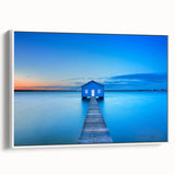 Framed canvas wall art of a vintage-style Perth landscape in monochrome black, ideal for bedroom decor.