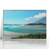 Mid-century modernist art of Queensland scenery in muted earth tones on a framed acrylic, suitable for nursery wall art.