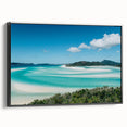 Black and white framed canvas of a Queensland landscape scene, ideal for bedroom wall art.