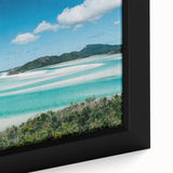 Extra large framed canvas featuring a textured, colorful abstract depiction of Queensland's scenery on a black background.