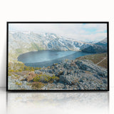 Large abstract wall art depicting Tasmania's scenery in muted earth tones on a framed acrylic.