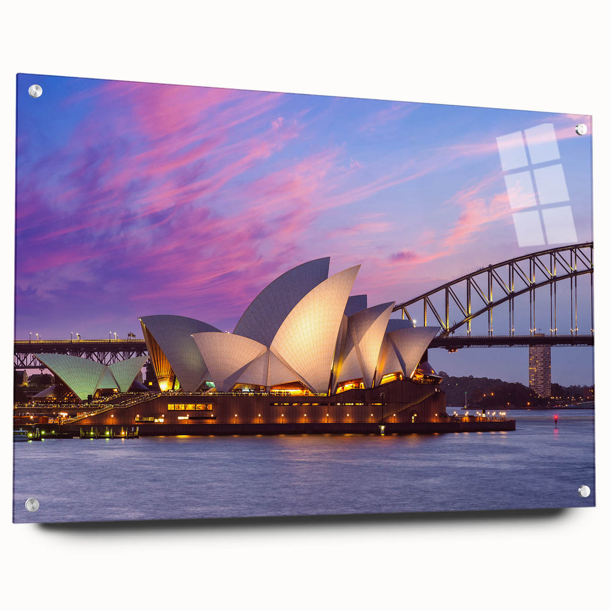 Large abstract wall art of Australian scenery in vibrant blues and greens, acrylic glass.