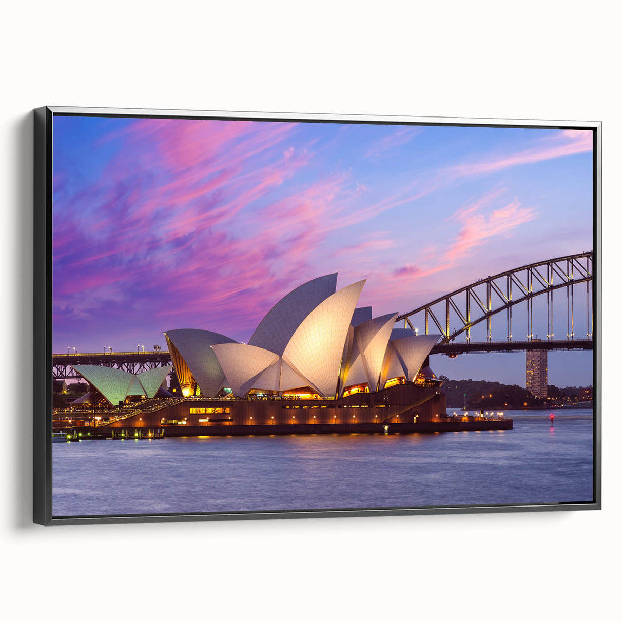 Black and white framed canvas of an Australian landscape, ideal for bedroom wall art.