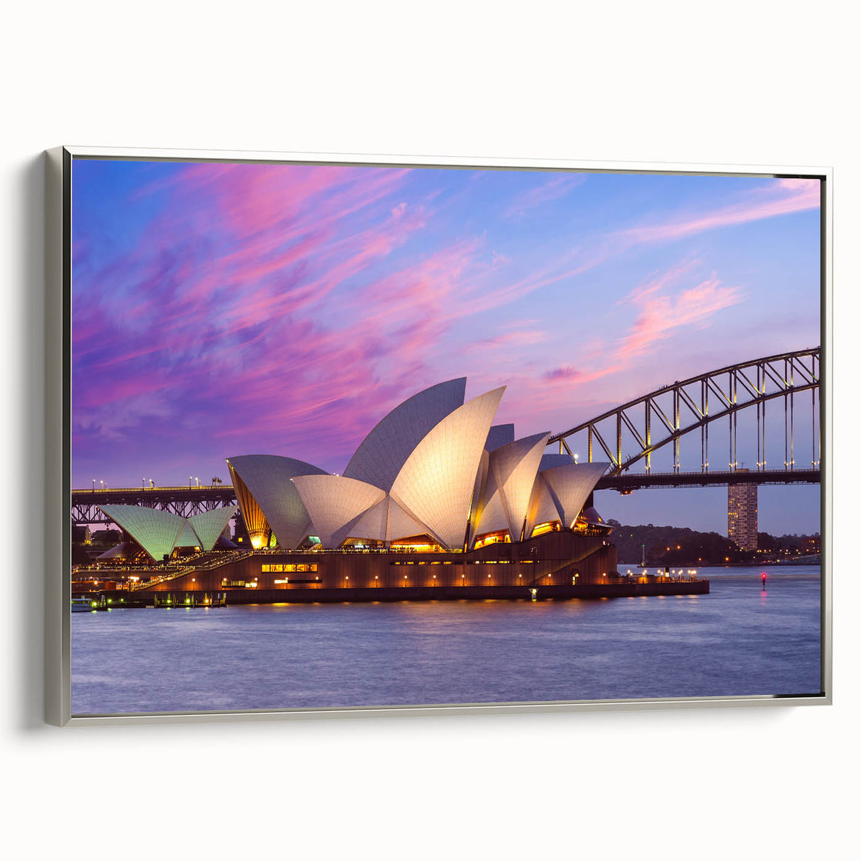 Landscape art painting of an Australian scenery on framed canvas, featuring vibrant colors with a vintage poster style.