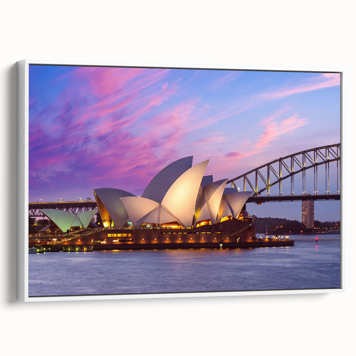 Vintage poster art of a colorful Australian scenery on a framed canvas, ideal for living room decor.