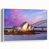 Vintage poster art of a colorful Australian scenery on a framed canvas, ideal for living room decor.