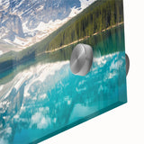 Large abstract wall art depicting Alberta scenery in muted earth tones on acrylic glass, suitable for dining room ambiance.