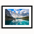 Abstract art print of vibrant, colorful scenery in Alberta, framed in black with mat, ideal for living room decor.