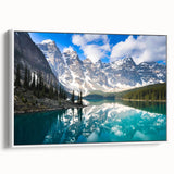 Framed canvas of vintage poster art featuring Alberta, Canada scenery in colorful art palette.