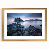 Extra large abstract art print of a textured British Columbia scenery, in a gold frame with mat, ideal for living room decor.