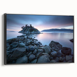 Black and white framed canvas of British Columbia landscape, ideal for bedroom wall art.