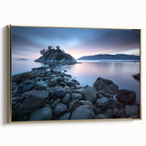 Framed canvas depicting a vintage-style landscape of British Columbia, ideal for bedroom wall art.
