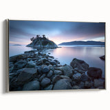 Framed canvas landscape art painting of British Columbia with vibrant green and blue tones, ideal for living room decor.