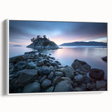 Vintage poster art of British Columbia scenery on framed canvas, featuring colorful art with black accents.