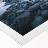 Art deco poster of British Columbia scenery in muted green and blue tones on rolled canvas.