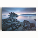 Black and white photo of British Columbia scenery on large stretched canvas, ideal for kitchen wall art.