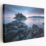 Scenic British Columbia landscape on stretched canvas, featuring lush green tones, ideal for kitchen wall art.
