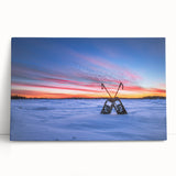 Black and white photograph of a serene Manitoba landscape on stretched canvas, ideal for kitchen wall art.