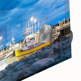 Large abstract wall art featuring muted earth tones and geometric shapes on acrylic glass, suitable for dining room decor.