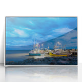 Art deco poster of New Brunswick scenery in muted colors on framed acrylic, ideal for modern nursery wall decor.