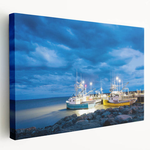 Scenic New Brunswick landscape on large stretched canvas, featuring lush greenery and a serene river.