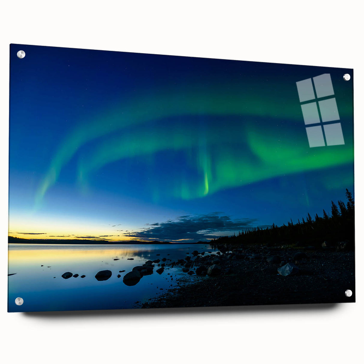 Acrylic print of a large abstract depiction of the Northwest Territories scenery, with muted earth tones.