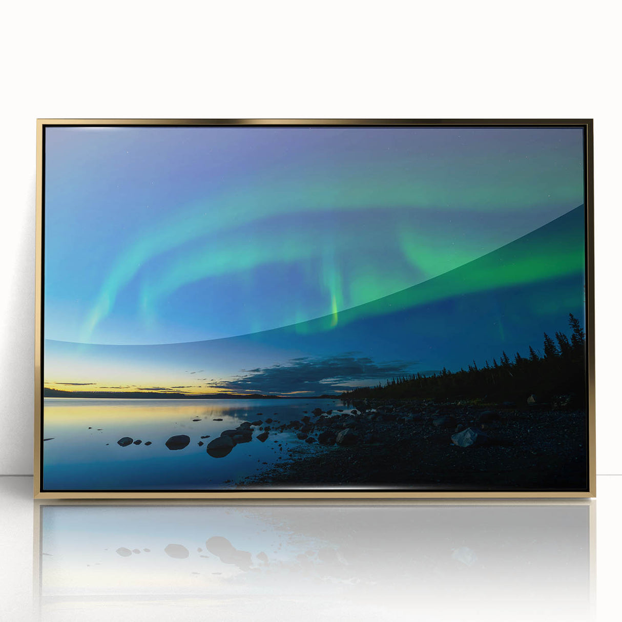 Framed acrylic print of Northwest Territories landscape in muted earth tones, ideal for modern art wall decor.