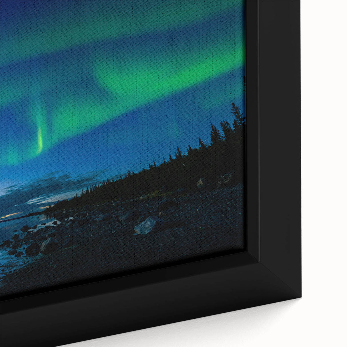 Close-up of a vintage poster art depicting the Northwest Territories on a framed canvas.