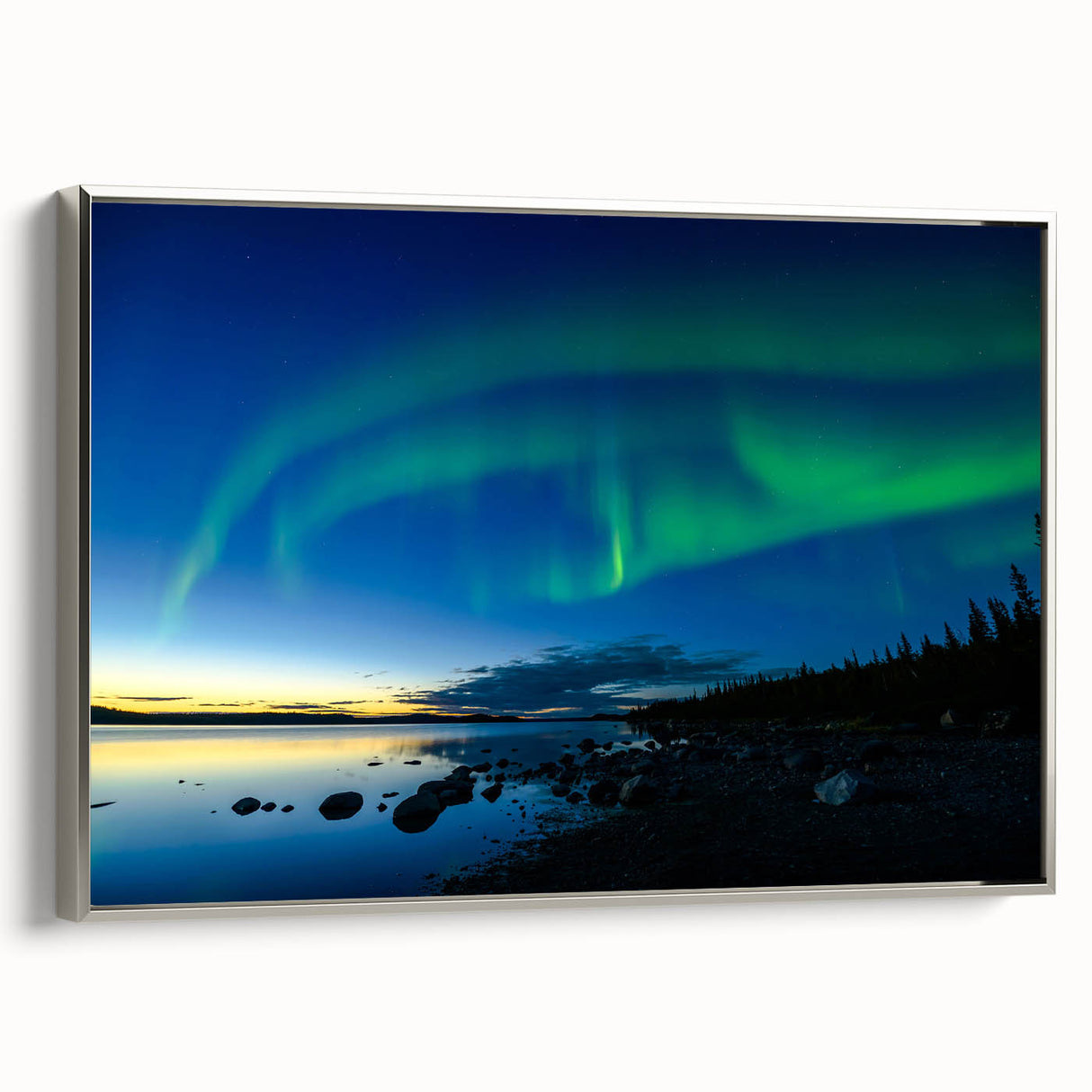 Landscape art painting of the Northwest Territories on a framed canvas.